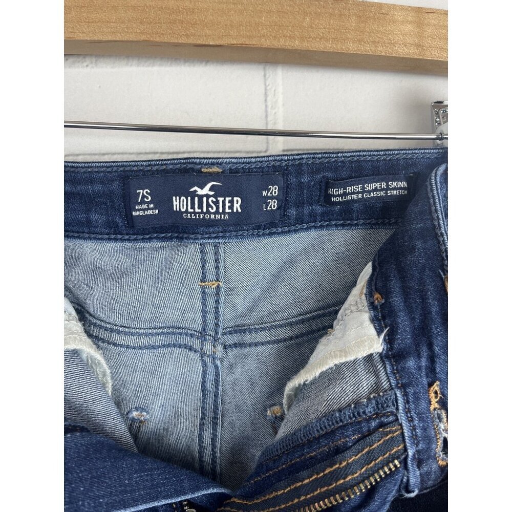 Hollister Jeans Women's 7S W28 L28 Blue High Rise Super skinny Deconstructed - Picture 10 of 12
